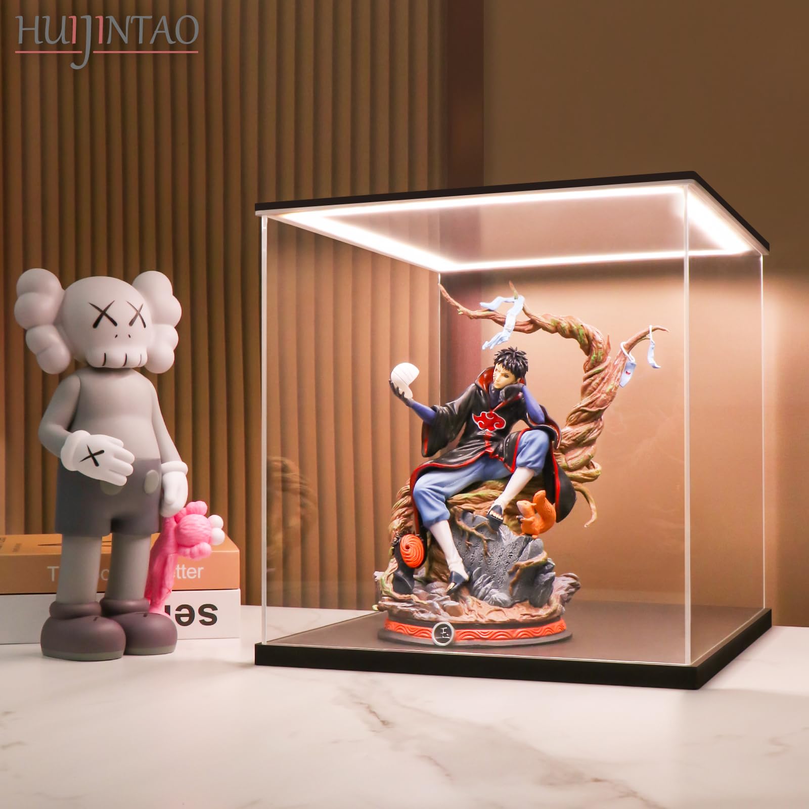 Acryl Vitrine mit LED Beleuchtung, Schaukasten für Figuren 30x30x30 cm | Vitrine für Staubdicht und UV-Schutz, Beleuchtet Acrylbox, Helligkeit einstellbar, Display Case mit 3 Leuchtungsmode