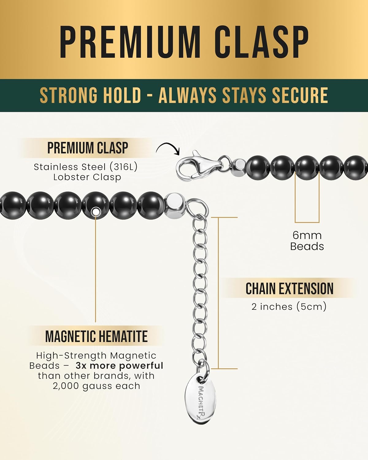 MagnetRX® Magnetic Hematite Necklace – Ultra Strength Magnetic Hematite Stones – Unisex Beaded Necklaces for Men and Women (6mm Round Beads) - Image 4