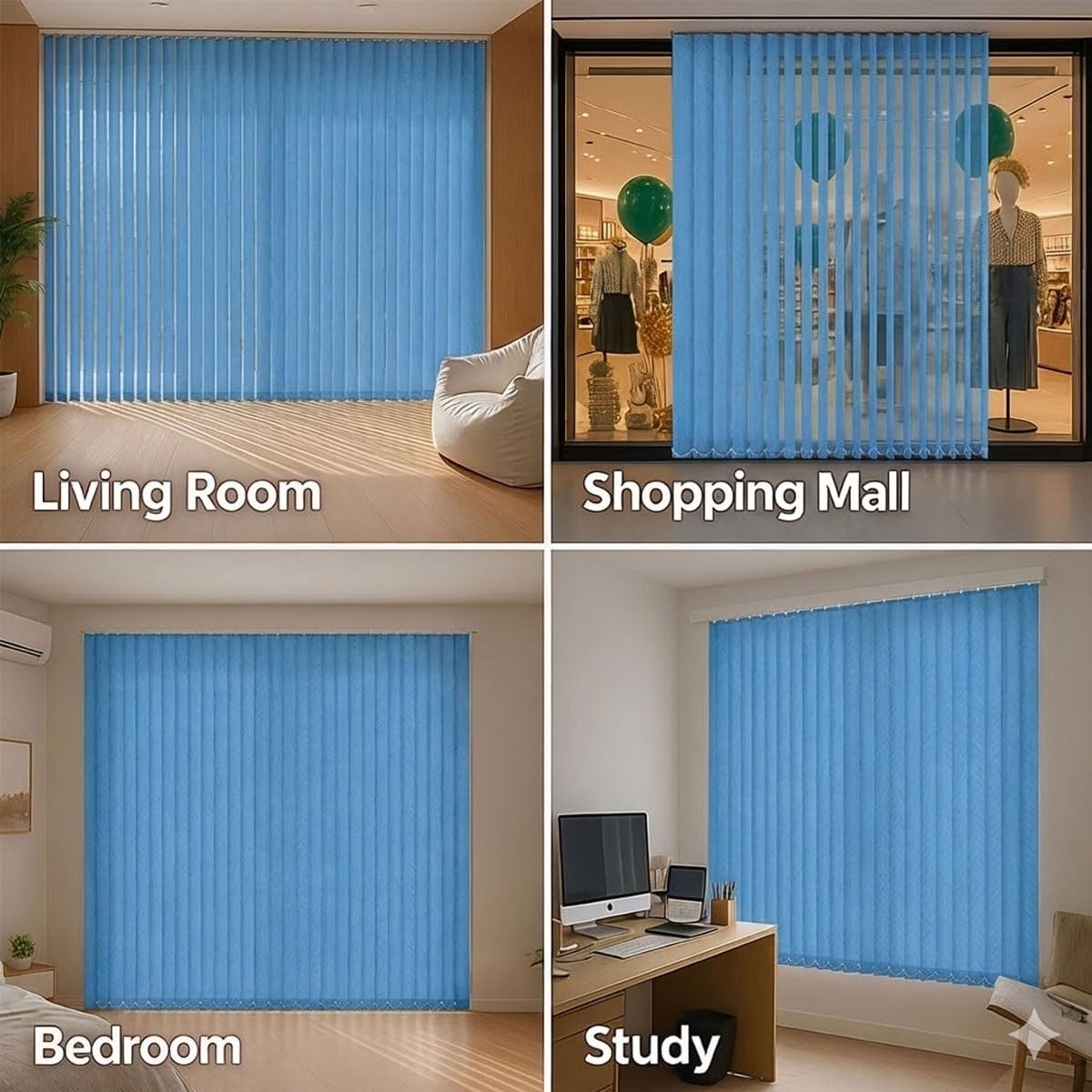 Lamellenvorhang Komplettset Nach Maß, Verdunkelung Vertikaljalousien Innen, Durchscheinend Vorhang Flächenvorhang für Tür Und Fenster, Blau(W120x120cm)