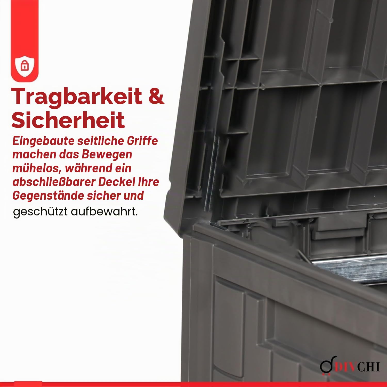 DIVCHI Outdoor Aufbewahrungsbox wasserdichte Deckbox für Gartengeräte Terrassenkissen und Poolzubehör Abschließbar Einfache Montage Vielseitige Bank oder Tisch (60 Gallonen)