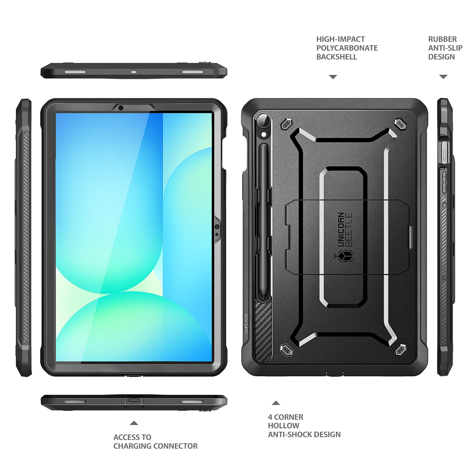 SUPCASE Funda para Samsung Galaxy Tab S10FE 10,9 Inch [UB Pro] Carcasa con Protector de Pantalla Integrado y Soporte para S Pen Resistente Case con Soporte paraTab S10FE 2025 - Negro