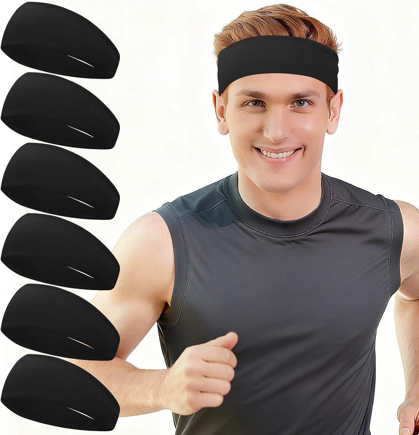 Cooling Headbands for Men 6 Pack Running Bandana Mens Sweatband Bands Workout Moisture Wicking Headband for Running,Cycling,Yoga,Fitness Athletic