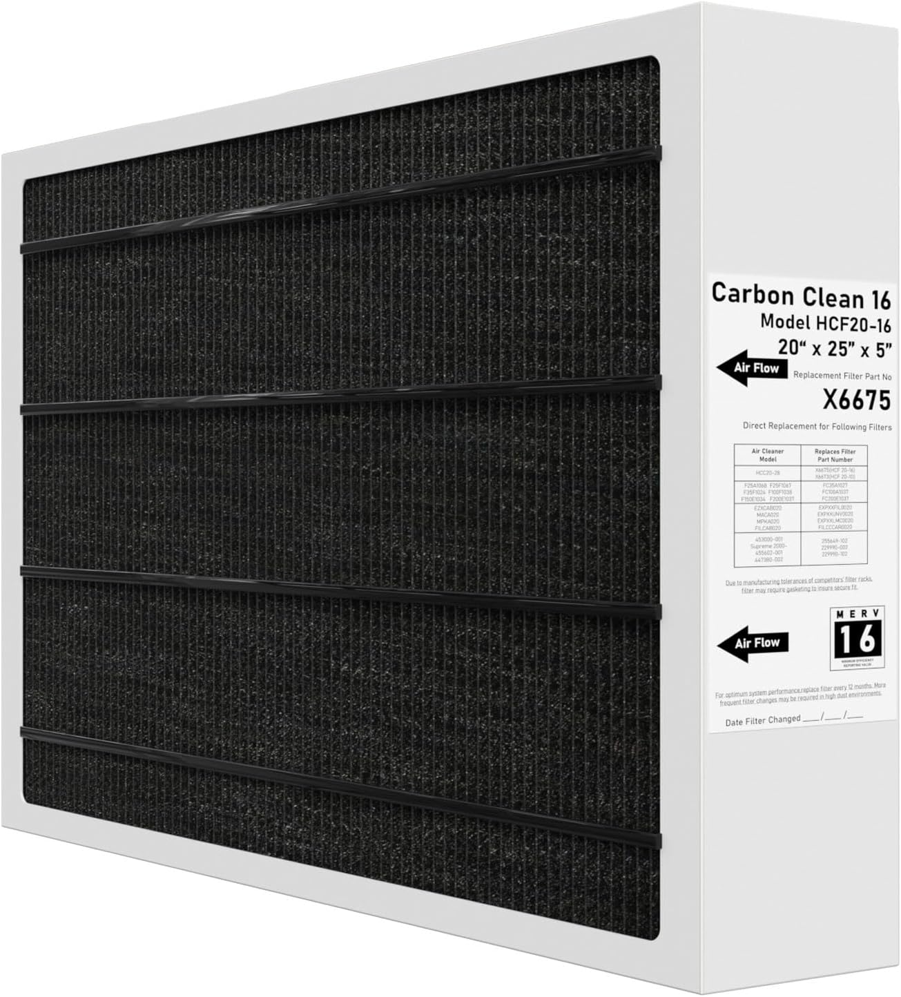 Lennox X6675 Carbon Clean 20 x 25 x 5 Inch MERV 16 Efficient Air Filter