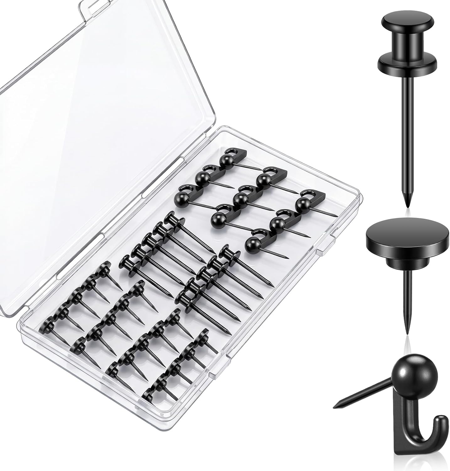 60 Pcs Metal Thumb Tacks Decorative Black Push Pins 3 Style
