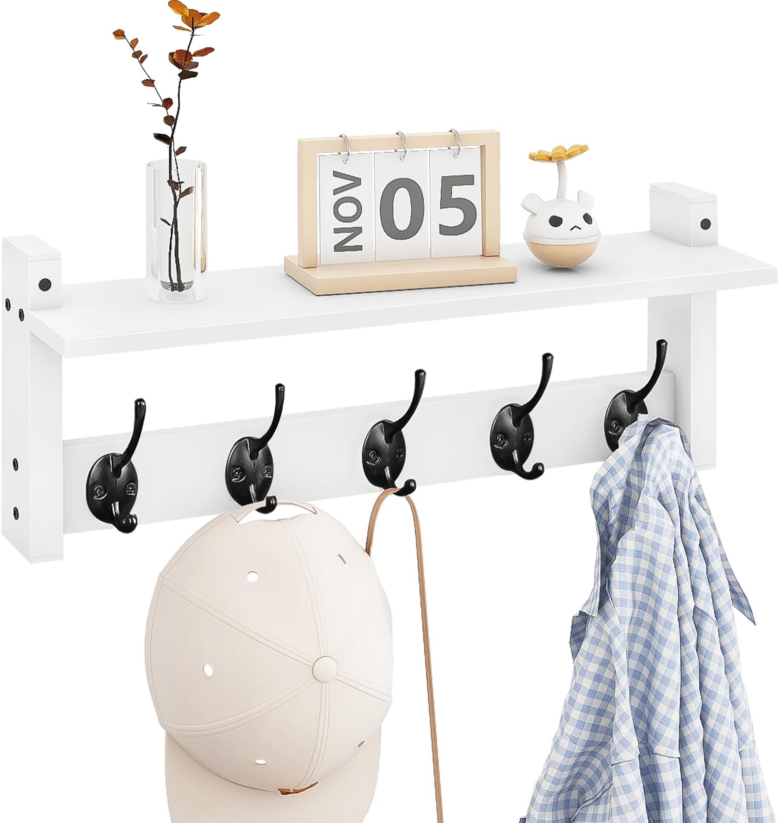 Amazon.com: BECHAEO 35.8'' Wood Coat Rack Wall Mount with Shelf, White ...