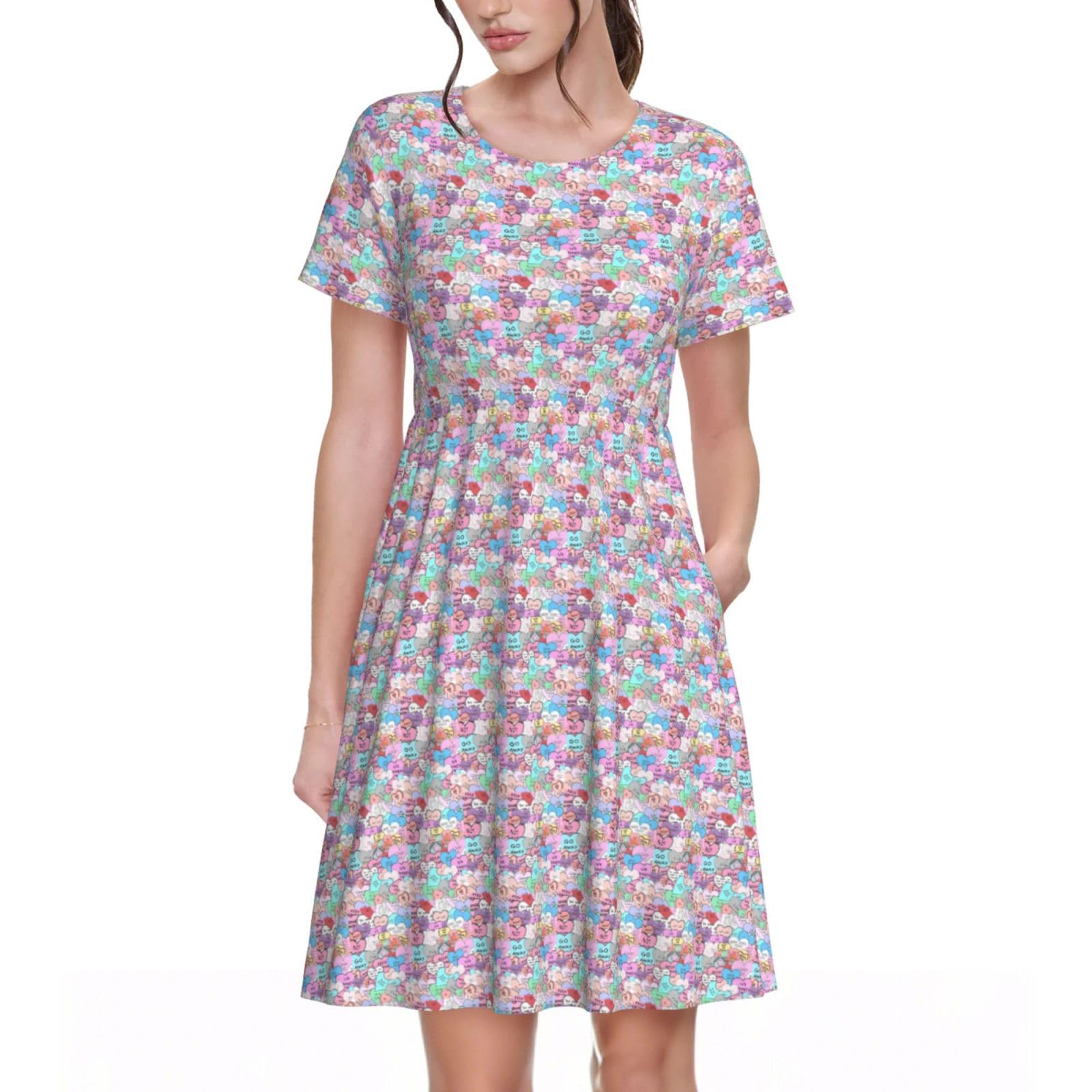Robe d'été décontractée pour femme fluide avec motif cœur coloré - 8