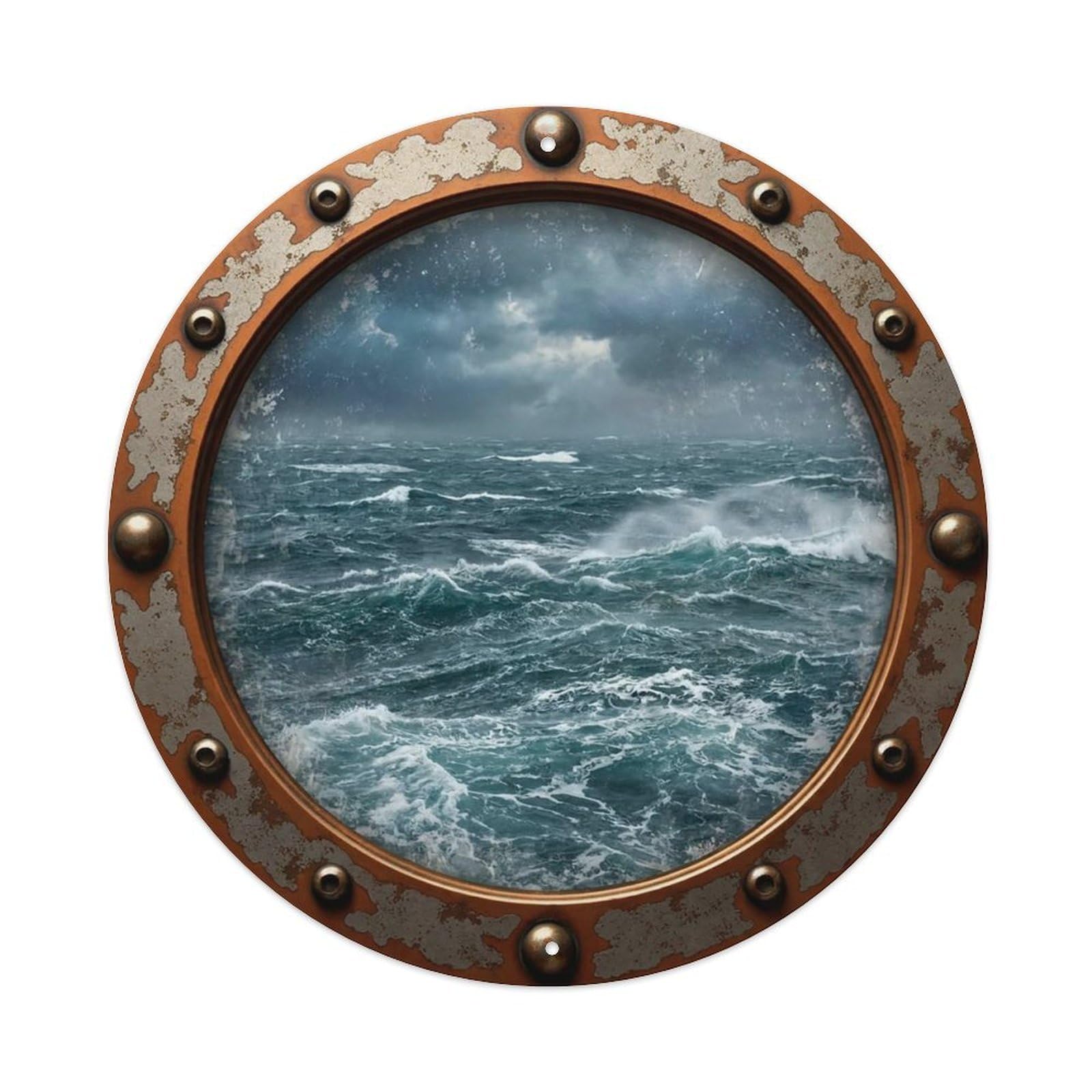 Vintage Porthole Choppy Waters Nautical Window View Vintage Metal Tin Sign Plaque Wall Decor for Cafe, Club Bar, Office, Garden Metal Poster 8x8Inch