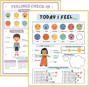 20pcs Emotions Chart Feelings Chart for Kids Coping Skills Mental Health Posters Feeling Emotion Poster for Preschool Classroom Supplies Special Education Therapy Office Wall Decorations feel20