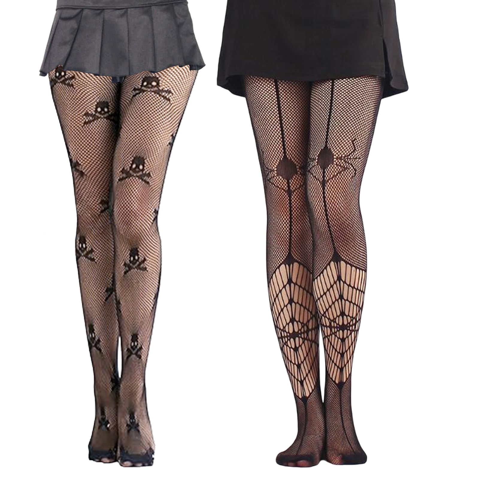 Medias De Red Con Estampado De Esqueleto - Para Halloween, Día De Muertos, Fiestas Temáticas (Mujer)
