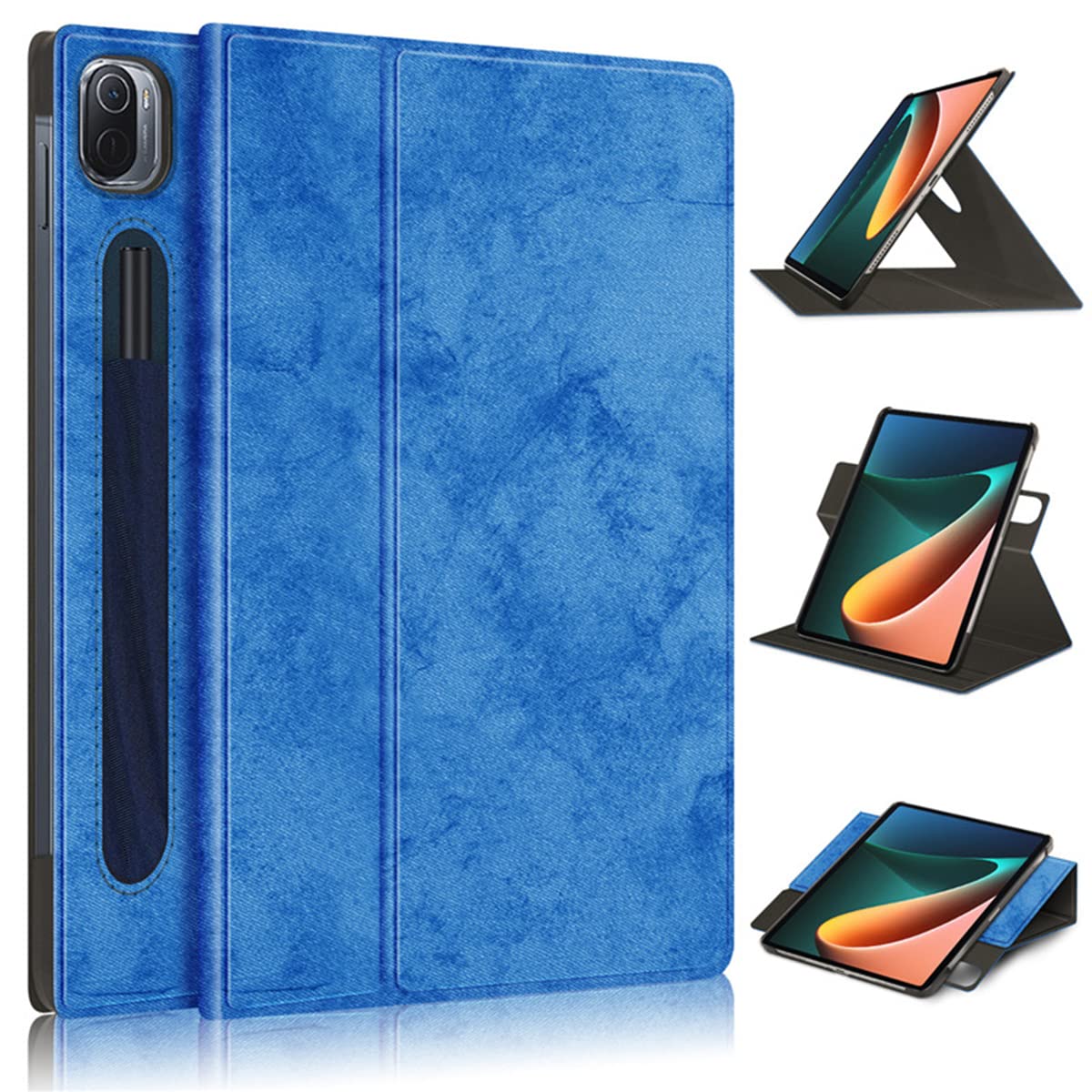 Excefore Case for Xiaomi Mi Pad 5,Dark Blue case for Mi Pad 5 Pro Case, Elastic Strap Pen Holder Stand Auto Sleep & Wake Up Function Cover，PU Leather Tablet Cases for Xiaomi Mi Pad 5 Pro Case