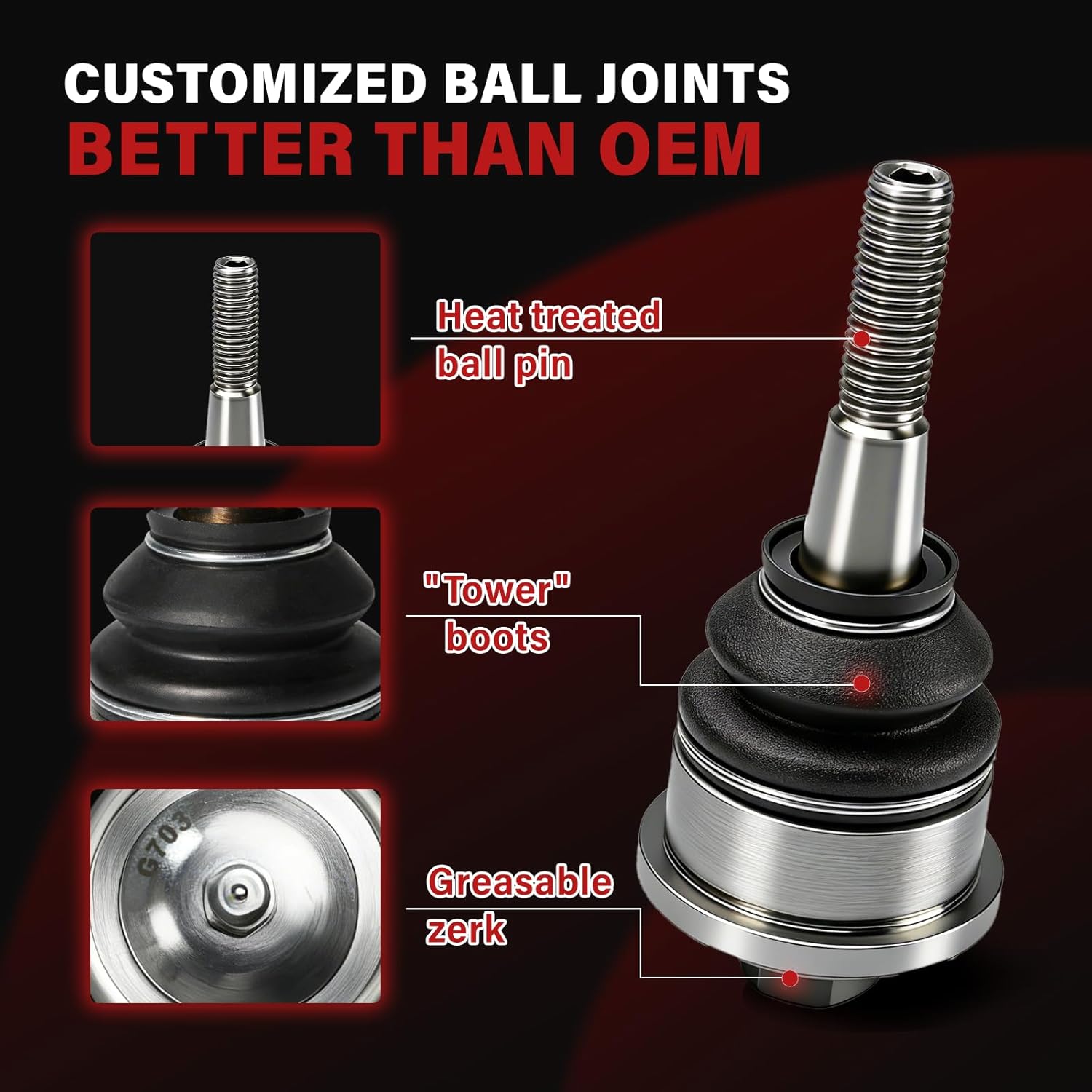 2-4" Lift Front Upper Control Arms for 2004-2020 Ford F150, 2007-2015 Ford Expedition, Lincoln Navigator, 2005-2008 Lincoln Mark LT - Heavy Duty Tubular Design with Greasable Ball Joints