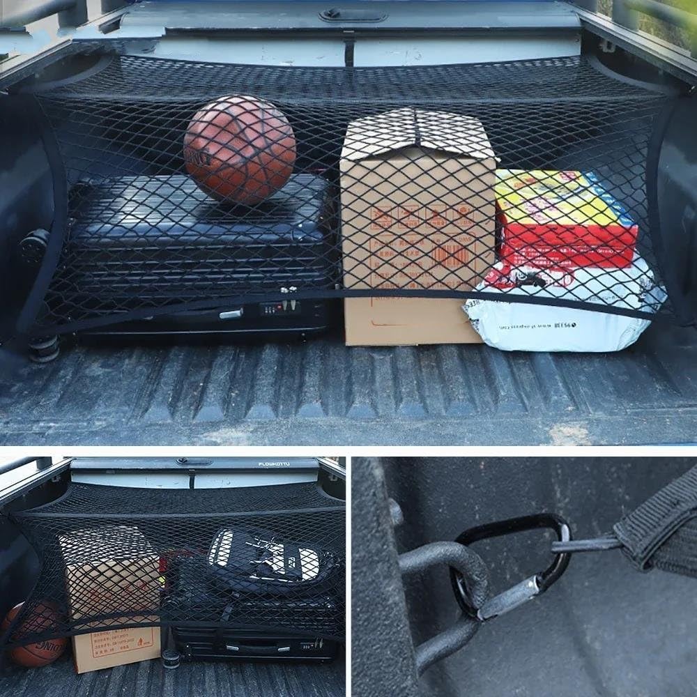 Reti per Auto Rete di Carico Elastica Alta 1,2 * 1,2 M, Rete Fissa Camioncino Rete Antiscivolo Rete per Bagagliaio Strumento di Stoccaggio per Auto Rete Portaoggetti Auto(Doppio Strato)
