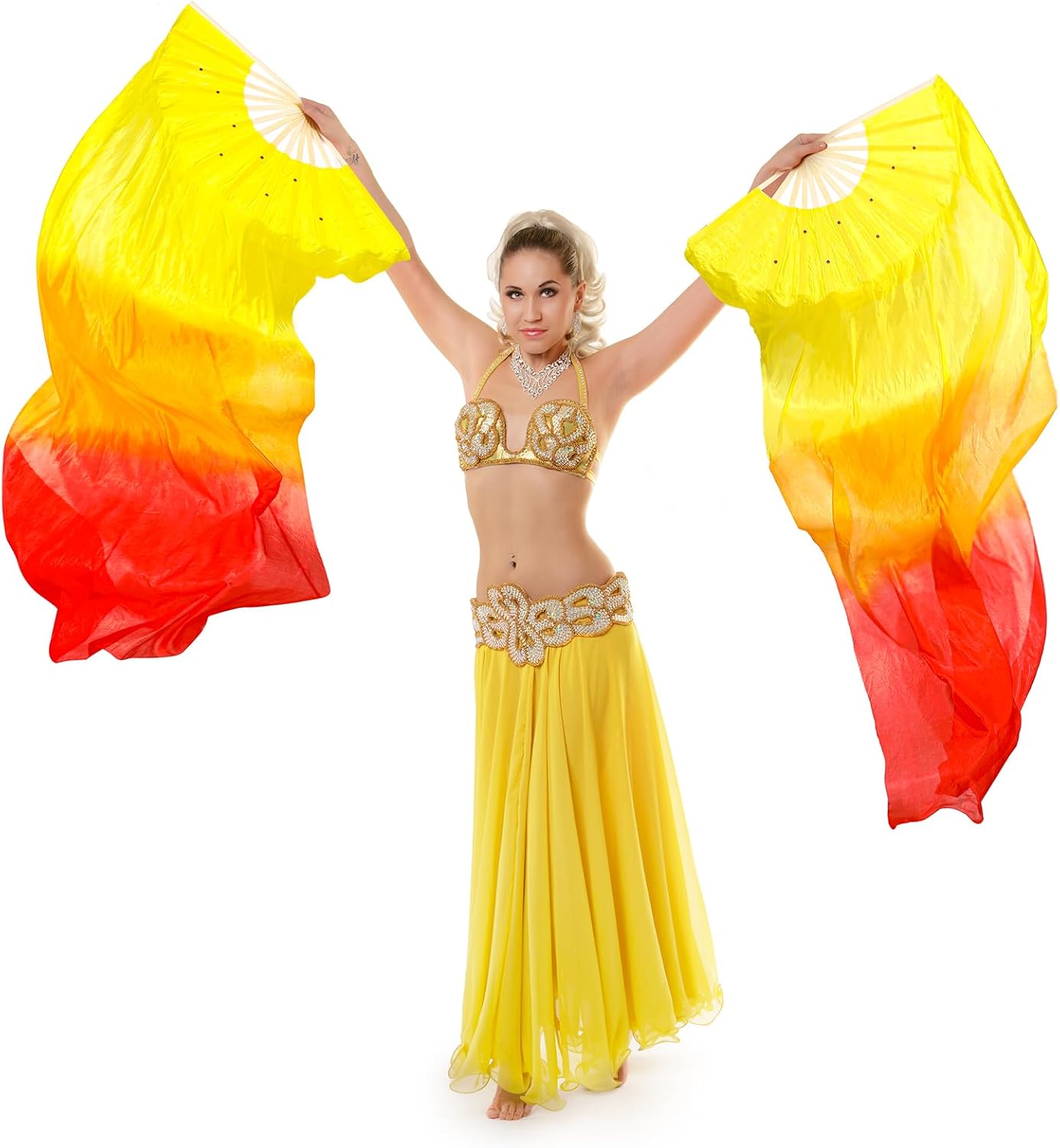 Qunclay Artificial Silk Bamboo Fans Veils Long Belly Dance Silk Fan Colorful Gradient for Dance Dancer Women Left & Right Hand 180 x 90 cm - Image 7
