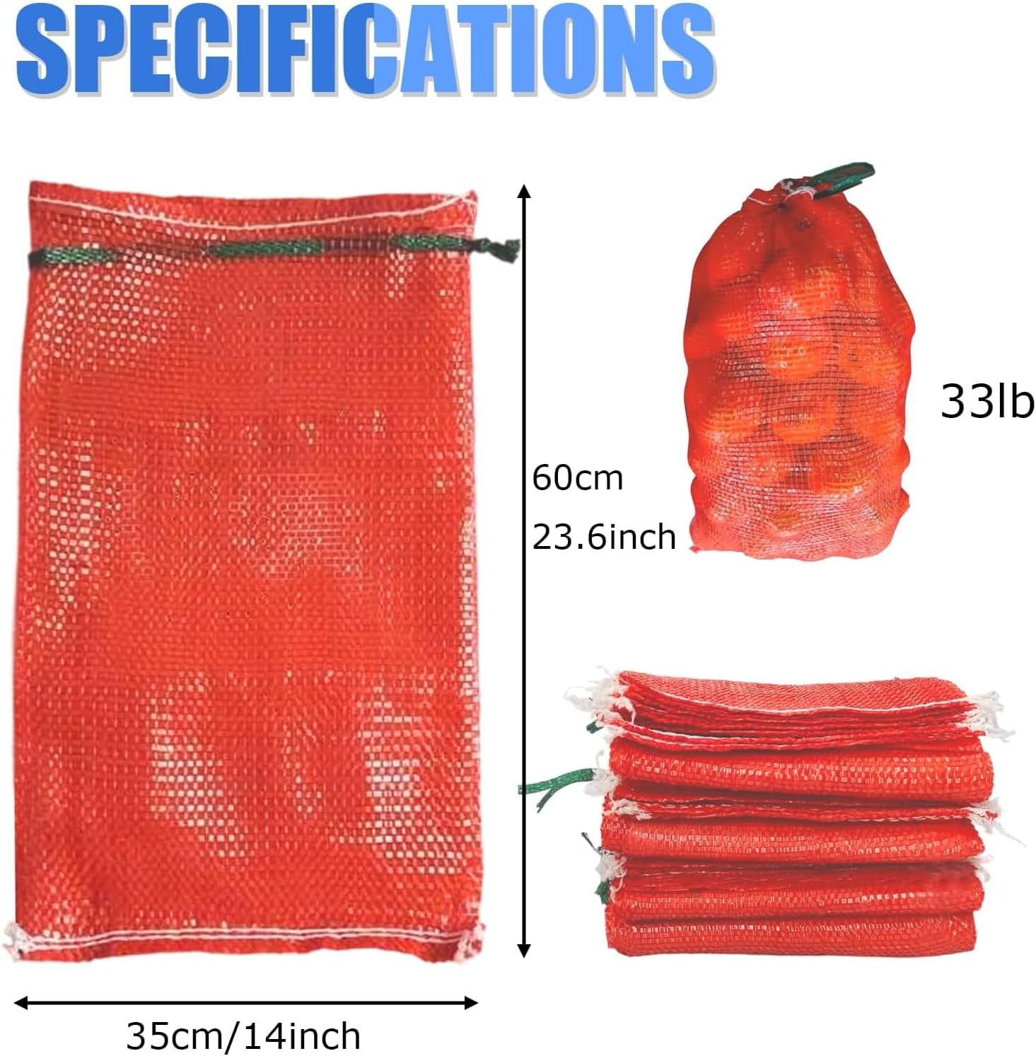 10 Pack Mesh Onion Bags with Drawstring 14"×24" 33LB for Onions Vegetables image 2