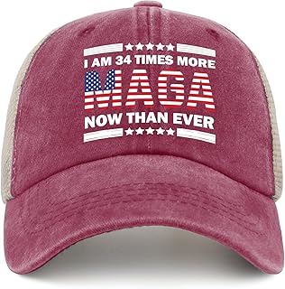 I'm 34 Times More MAGA Now Than Ever Hat Mens Fashion Cycling Caps Mens Trucker Hat Deep Rose Caps Retro for Volunteer