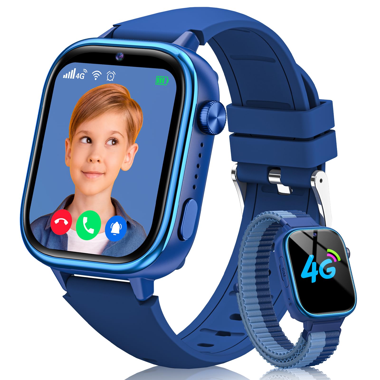 Sanorum 2025 Reloj Inteligente Niño, 4G Smartwatch Niños con GPS y Teléfono, Videollamadas, Función SOS, Mensajes, Modo Escuela, Despertador, Cámara Podómetro IP68 Reloj Inteligente Niñas y Niños Azul