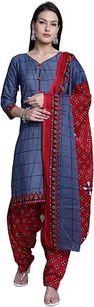 Readymade Patiala Churidar Salwar Suit of Crepe Fabric with Najneen Dupatta for Women & Girls