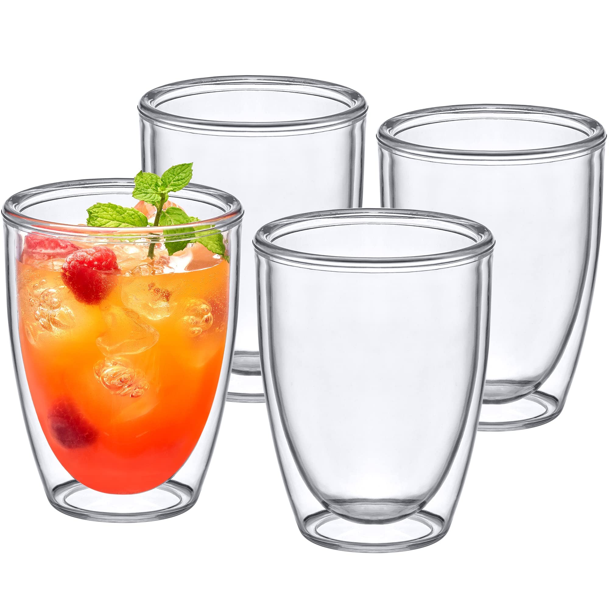 Amazing Abby - Andes - 12-Ounce Insulated Plastic Tumblers (Set of 4), Double-Wall Plastic Drinking Glasses, All-Clear Reusable Plastic Cups, BPA-Free, Shatter-Proof, Dishwasher-Safe