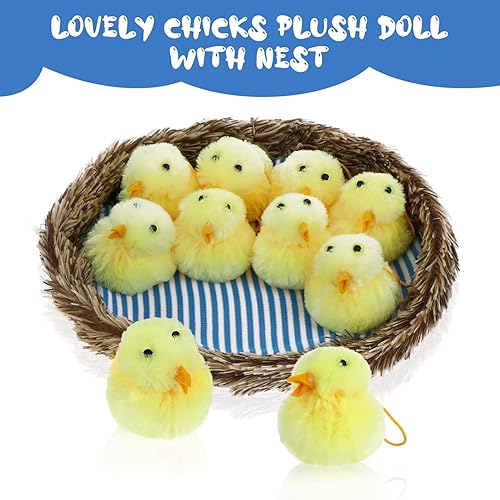 Miniatura 7 de Amosfun 11 pollitos decorativos para pollitos con nido, juguete de peluche, cesta de Navidad, sorpresa para niños