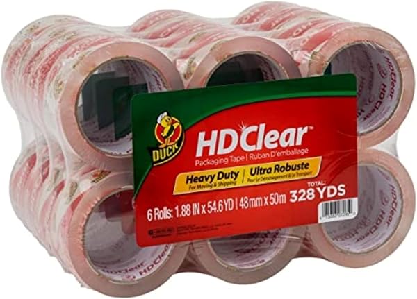 Duck HD Şeffaf Ambalaj Bandı - 24 Rulo, 1312 Metre - Nakliye, Postalama, Taşıma ve Depolama için Ağır Hizmet Tipi Ambalaj Bandı - Kutular için Şeffaf, Güçlü Ambalaj Bandı Yedekleri - 4,8 inç x 54,6