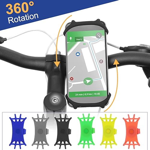 Miniatura 5 de PATIKIL 2 soportes de teléfono para bicicleta, rotación de 360, de silicona, para teléfonos de 3 a 6.5 pulgadas, soporte de teléfono ajustable para