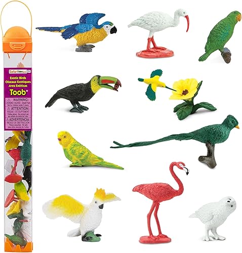 Safari Ltd Pájaros exóticos TOOB Viene con 13diferentes modelos pintados a mano figuras de juguete incluyendo Periquito Macaw colibrí tucán Ibis