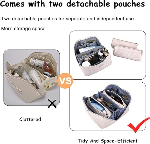 Miniatura 6 de Bolsa de maquillaje organizadora de viaje para cosméticos juego de 3 bolsas de aseo de gran capacidad para mujeres, bolsa de maquillaje portátil con