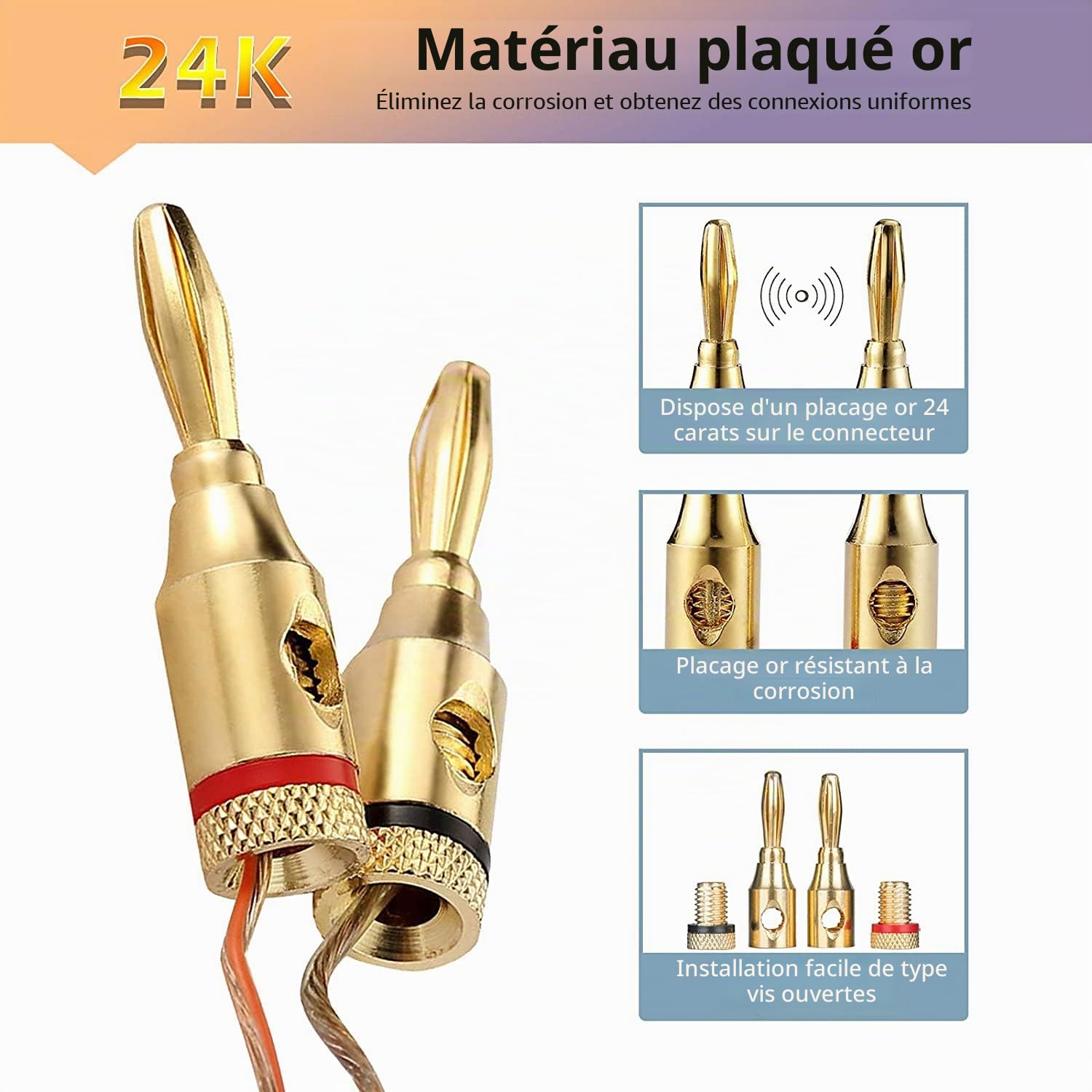 Greluma 10 Pièces Fiches bananes pour haut-parleur, fiches de haut-parleur 4 mm, connecteurs de câble de haut-parleur pour fil de haut-parleur, cinéma maison, plaques murales