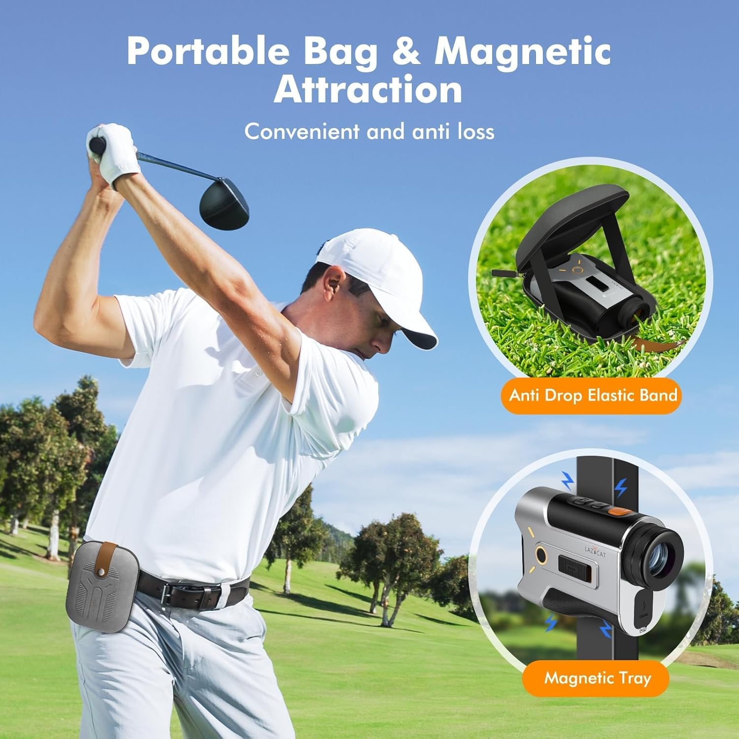 LAZYCAT Télémètre de golf avec pente, télémètre laser de 1 200 m à intensité variable, grossissement 7x, vibration de verrouillage du drapeau, mesure la vitesse, rechargeable avec aimant