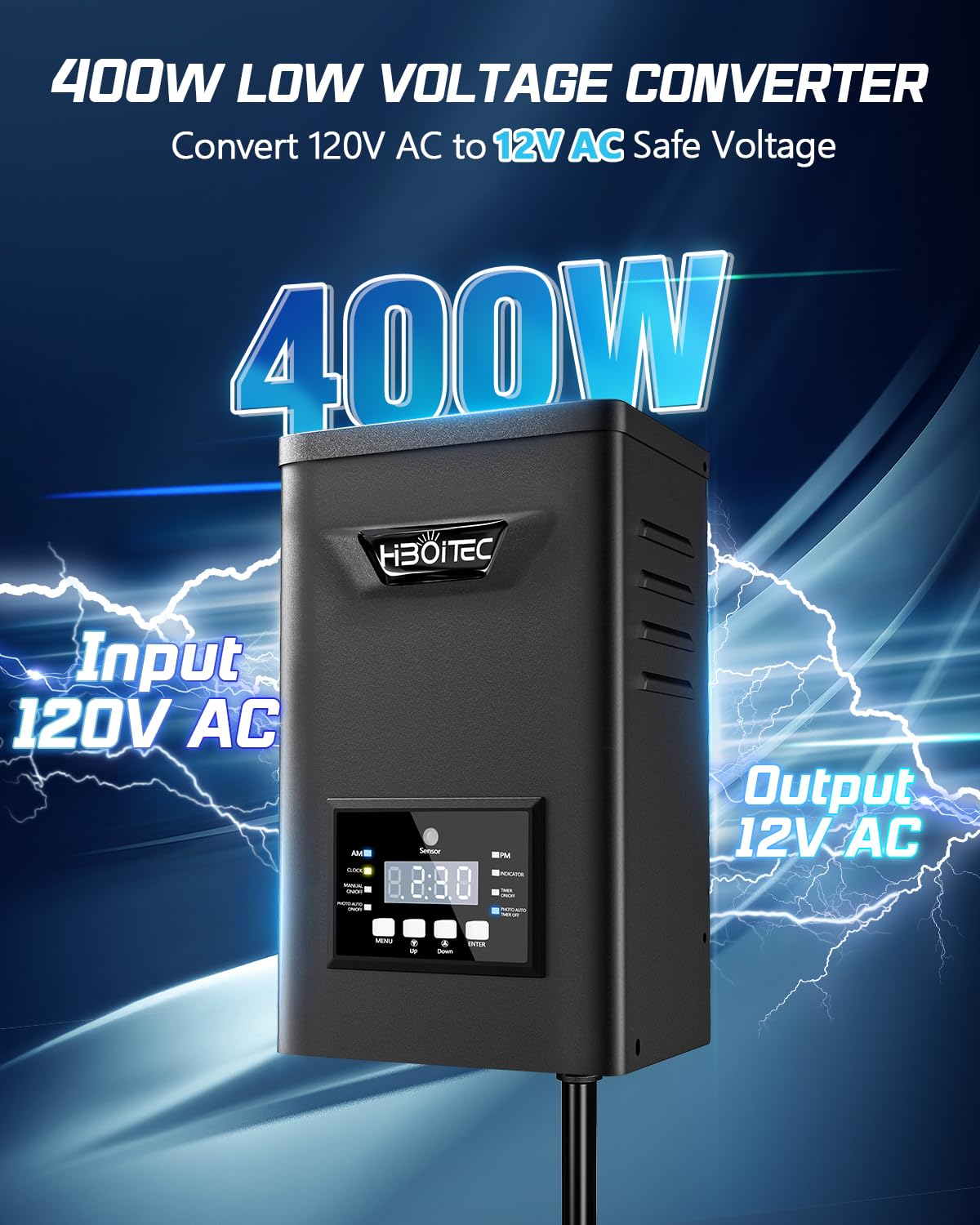 HIBOITEC 400W Low Voltage Landscape Transformer with Photocell Sensor Timer