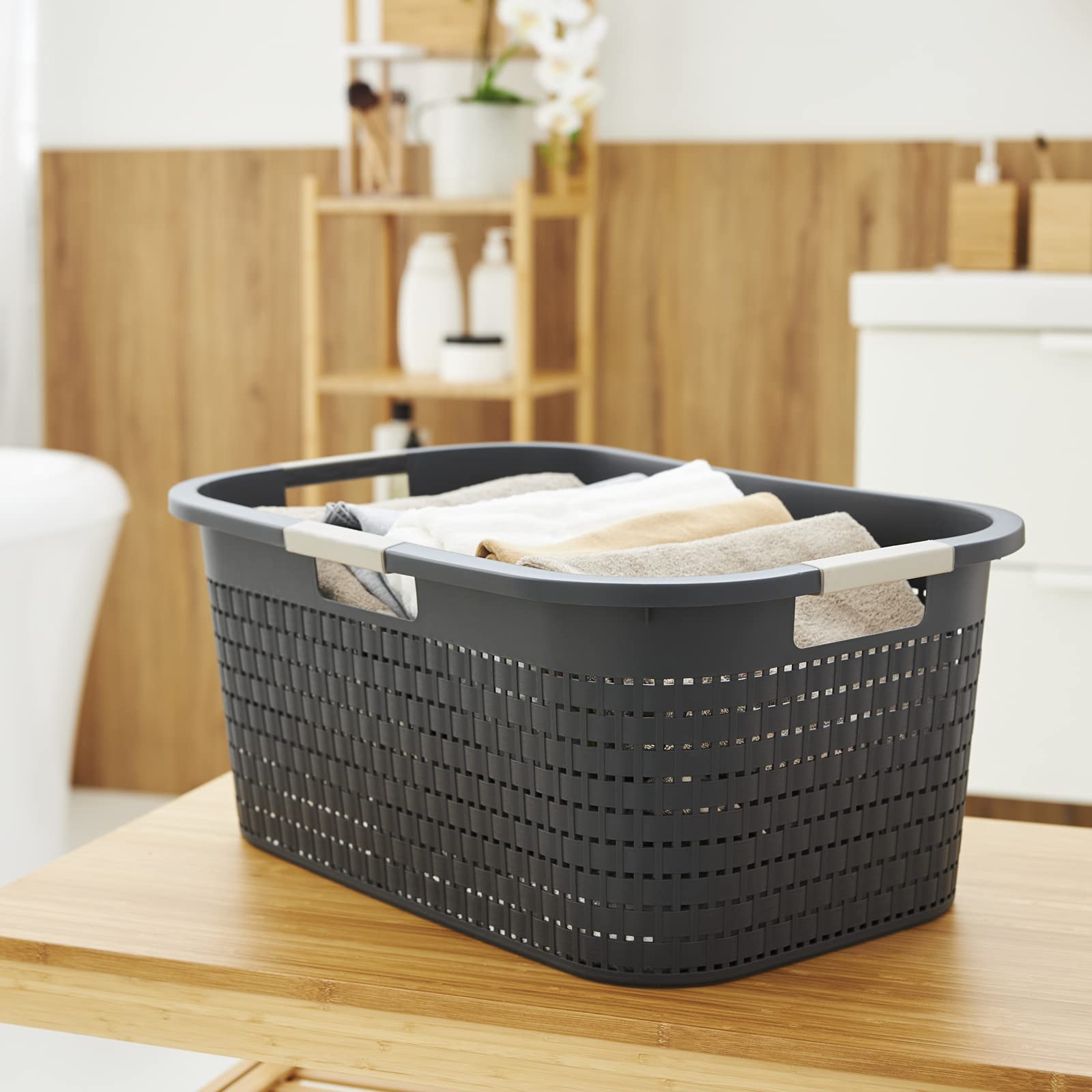 Rotho Country Cestino per il Bucato, Plastica (PP) senza BPA, Grigio (Antracite), 40 L, 58.0 x 38.9 x 25.1 cm