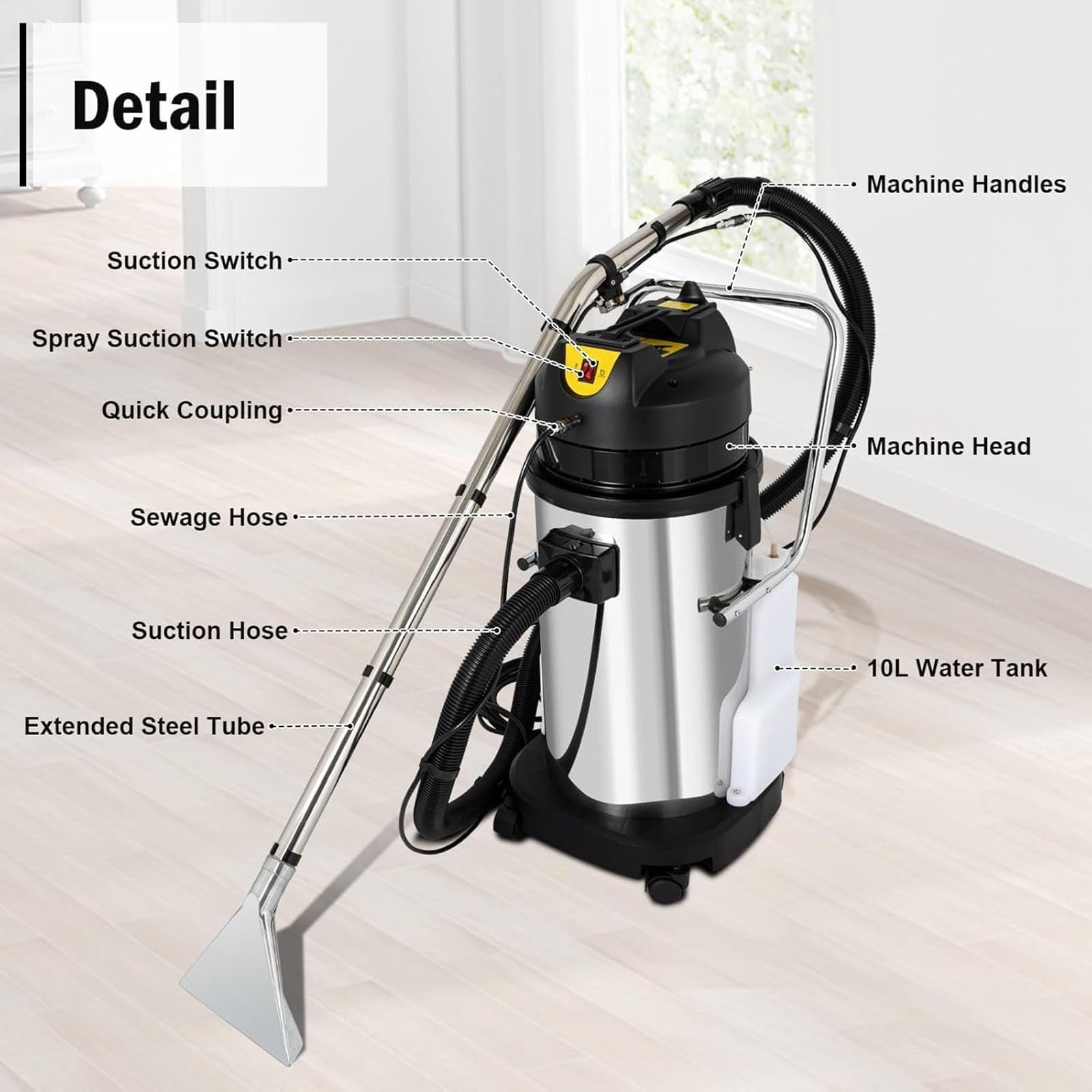 Limpiador de alfombras comercial de 30L/40L/60L: Aspiradora de líquidos y sólidos y máquina de extracción para tapicería (apta para la limpieza de cortinas, sofás y alfombras).(40L)