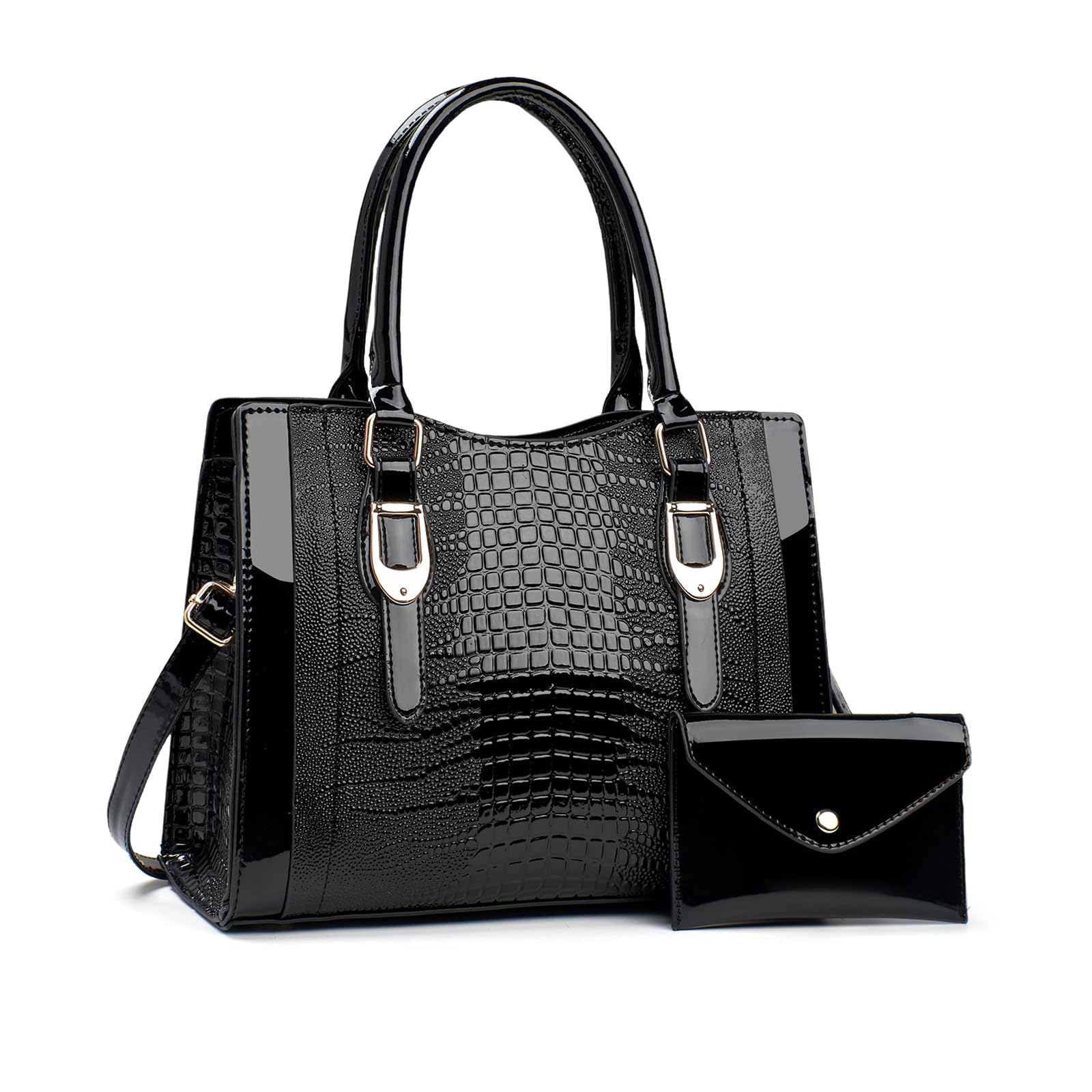 NICOLE & DORIS Borsa e Portafoglio Set Borsa Donna Vernice Borse a Mano Versatile Borsetta Tracolla Borsa a Spalla Borse Tote per Lavoro Shopping Viaggi Nero