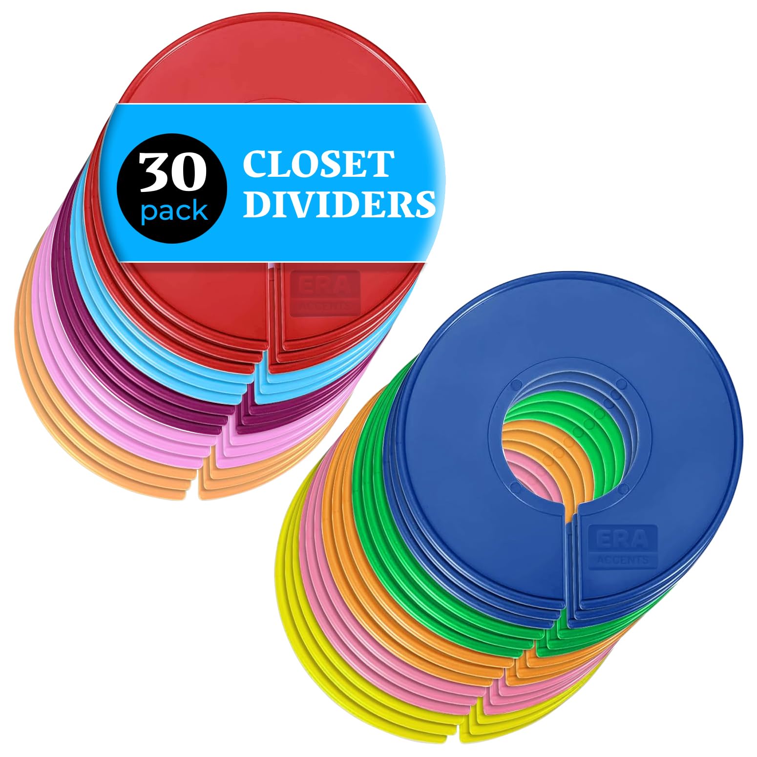 ERA Accents Closet Dividers for Hanging Clothes- Set of 30 Closet Divider Set | Color Clothing Rack Dividers, Clothes Dividers for Closets, Closet Labels, Dividers Closet Clothes Dividers