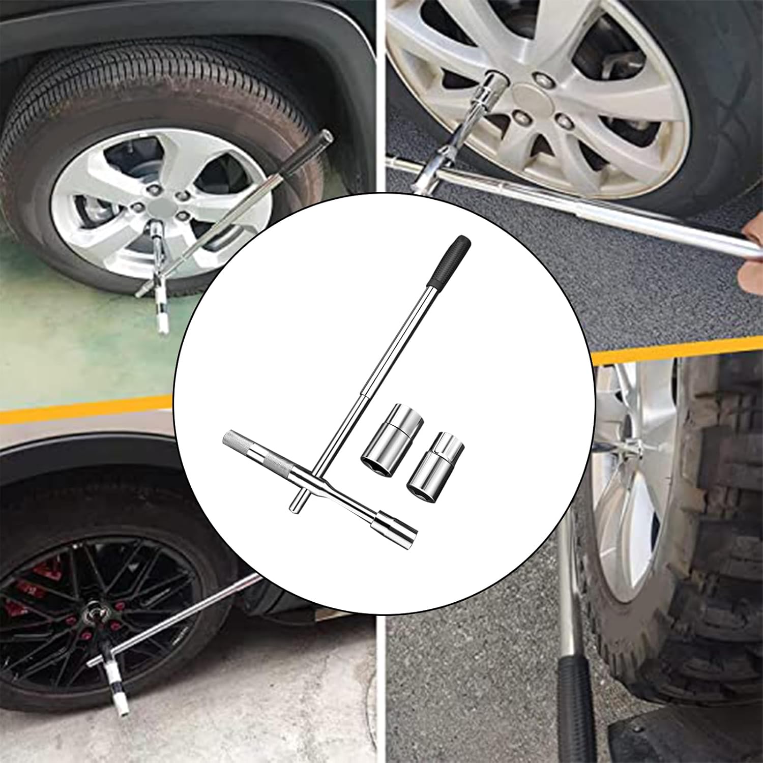 4 Way Lug Wrench - Lugs Nut Removal Tool, 1 Piece Detachable Cross Spanner For Wheel Maintenance, Non-Slip Grip Lever With Adaptable Socket, Mechanic Gear, Flat-Repair Kit For Truck, Suv