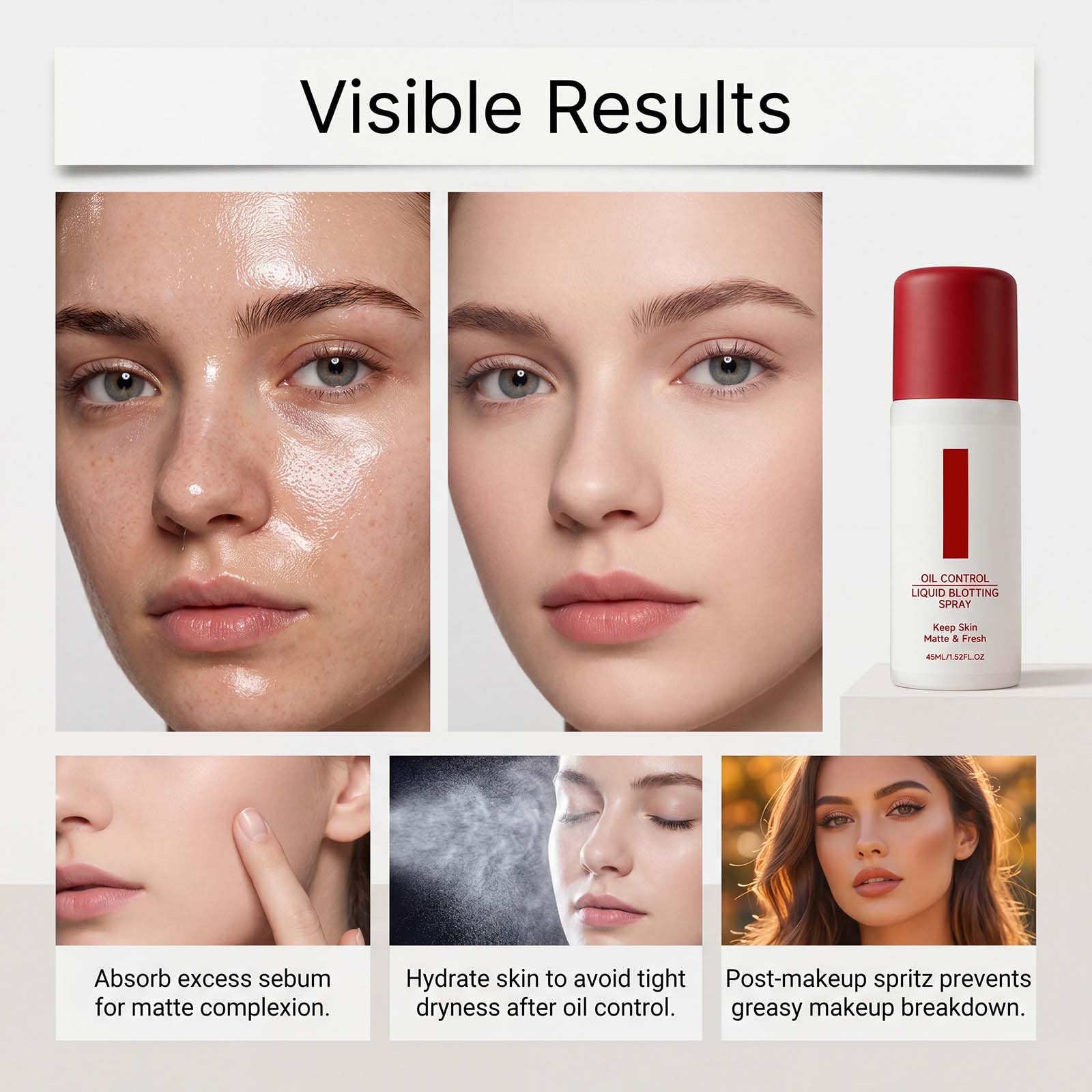 Gesichtsspray zur Ölregulierung & Make-up Fixierung, 2PC Beruhigendes & Feuchtigkeitsspendendes Spray, Leicht, Schnell Trocknend, für Primer vor dem Make-up & nach Sonne
