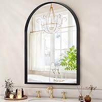 HLFMVWE Black Arched Wall Mirror 16x12 - Modern Brushed Aluminum Frame Bathroom Vanity Mirror for Bedroom Entryway Living Room