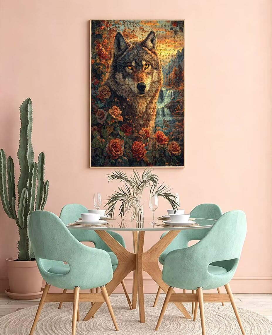 Puzzle 1000 elementów, wilk kwiatowy puzzle dla dorosłych 1000, niemożliwe klasyczne układanki, drewniane układanki, gra rodzinna, do gry edukacyjnej wyzwanie zabawki, dekoracja ścienna prezent BXHZW5