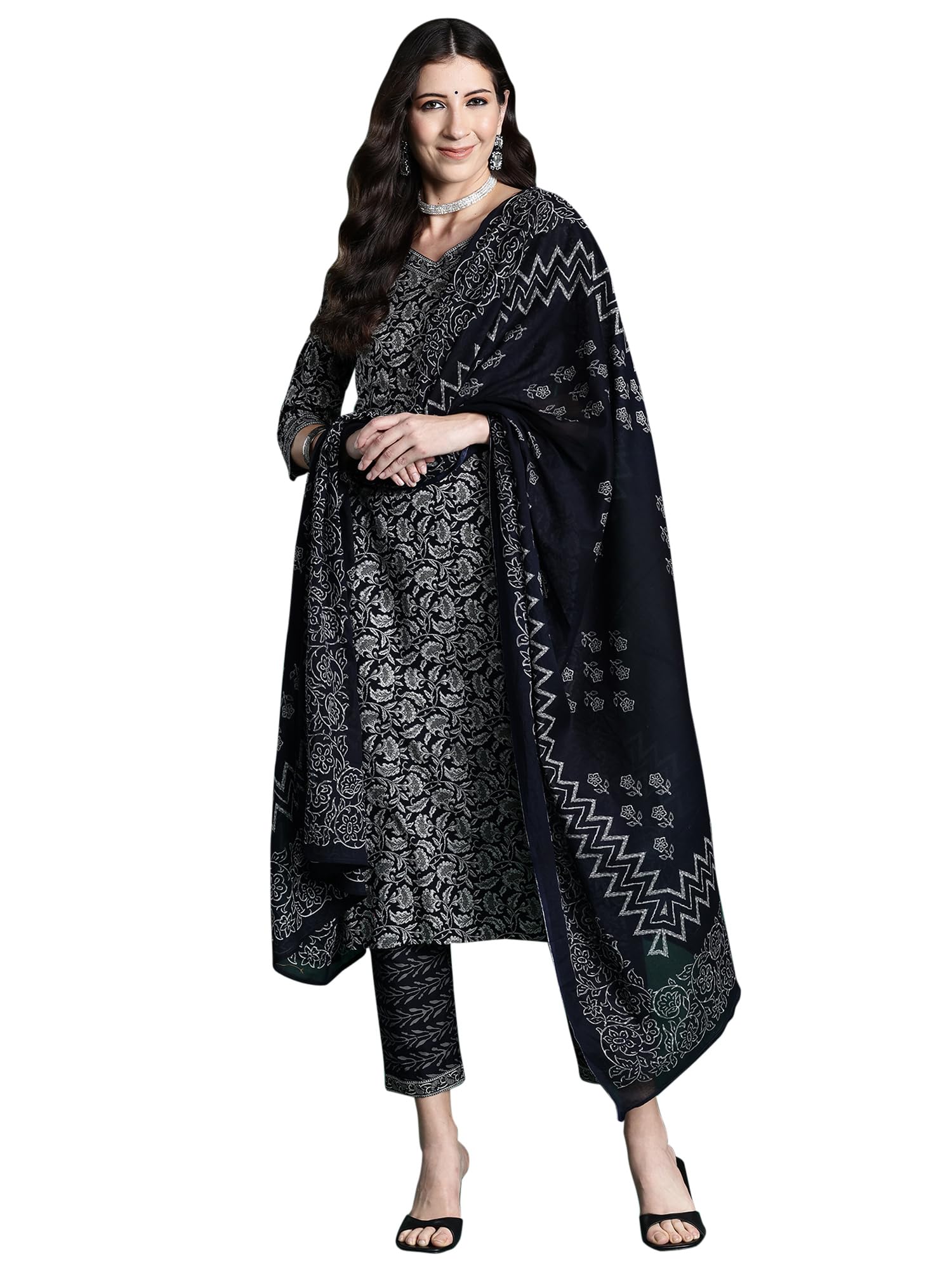 Women's Pure Cotton Printed Straight Kurta Pant With Dupatta Set (Kh0Bk5515)-image-24