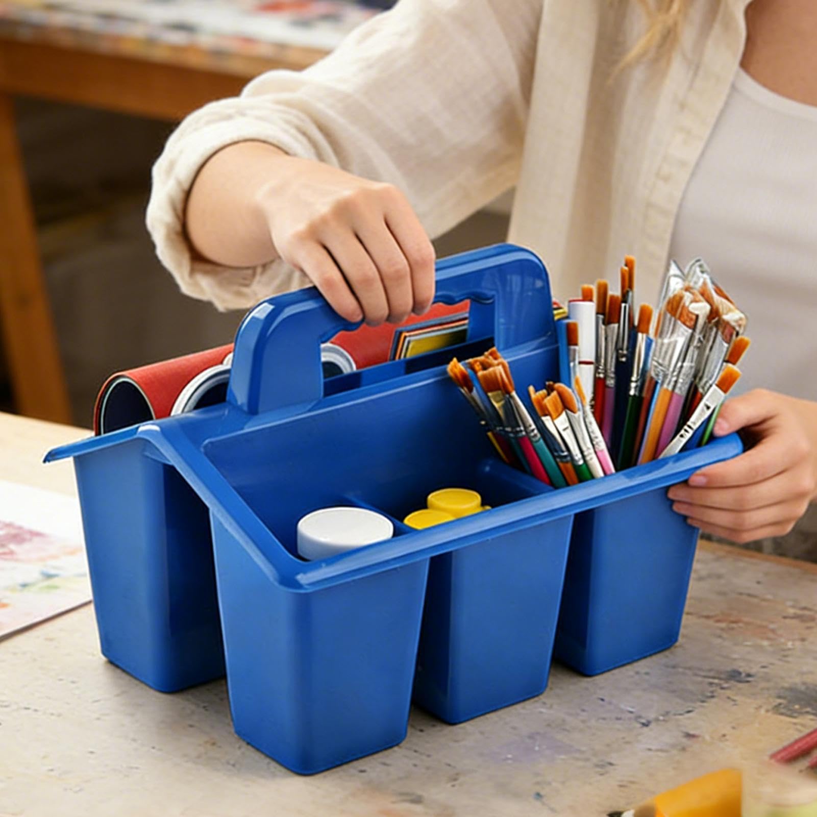 Schreibtisch-Aufbewahrungskorb – Multifunktionskorb mit Tragegriff, Klassenzimmer-Aufbewahrung, Buntstift-Behälter, für Buntstifte, Marker, Wohnheim, Arbeitszimmer, Kunstunterricht, Studenten