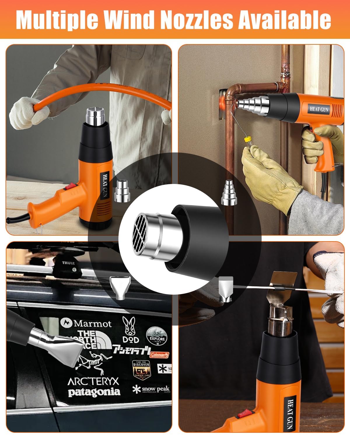 Décapeur Thermique 2000W 50-650℃ Pistolet à Air Chaud 2 Débits Protection Surcharge 6 Accessoires