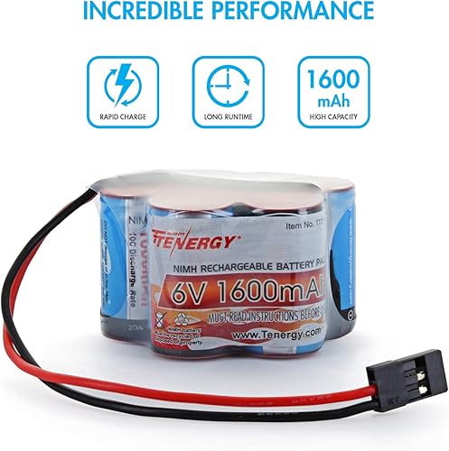 Miniatura 2 de Tenergy Paquete de batería recargable de 6 V y 1600 mAh lado a lado paquete de batería receptor NiMH con conector Hitec para camiones RC coches RC y