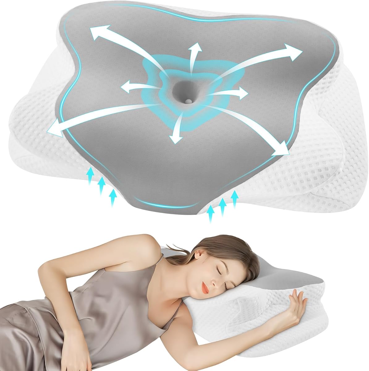 DONAMA Cervical Pillow for Sleeping, Contour Memory Foam Pillow for Neck and Shoulder Support, Ergonomic Neck Pillow for Side Back Stomach Sleepers, Bed Pillows with Cooling Pillowcase