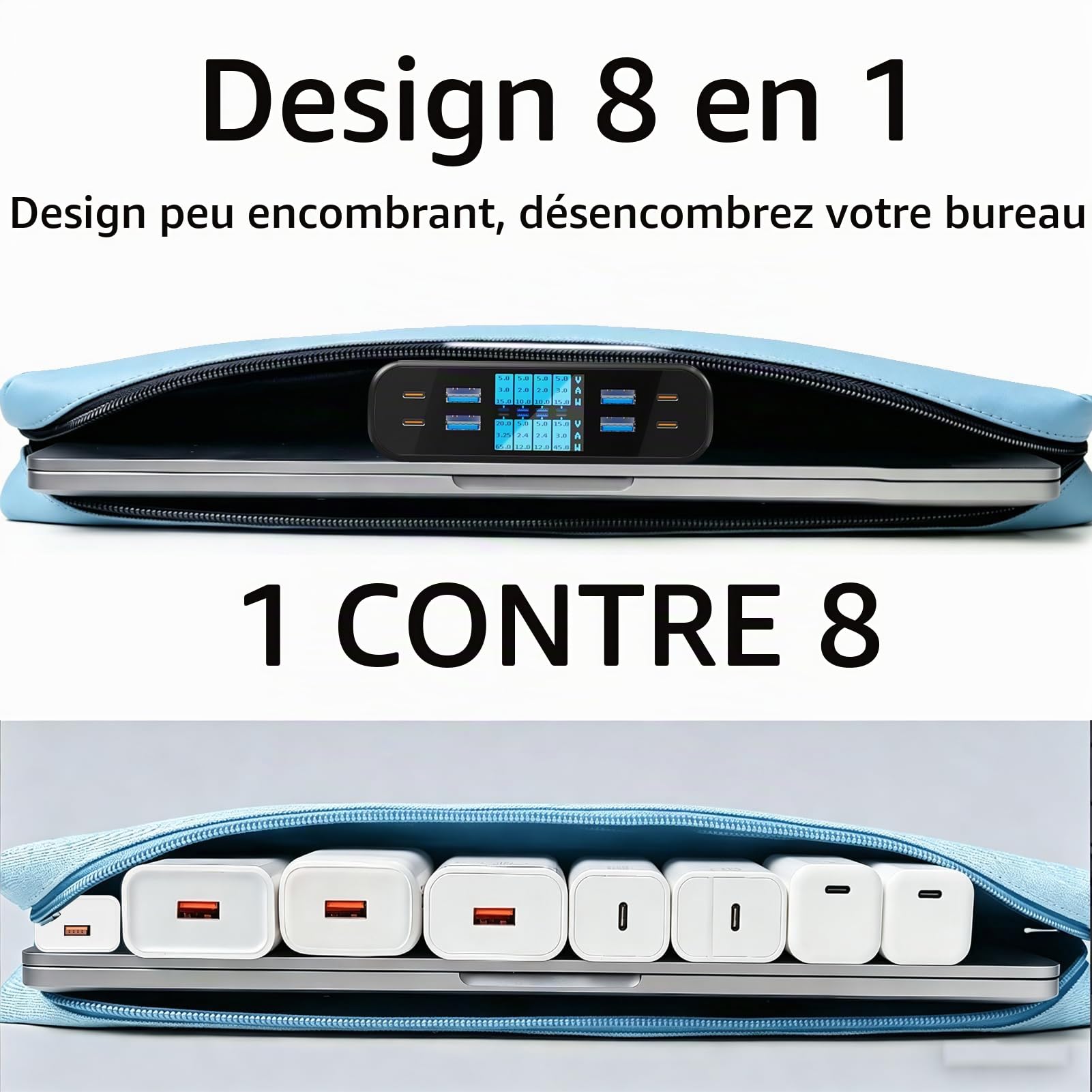 Chargeur USB C Multiple 8 Ports avec Écran LED 300W Station Charge | GaN Rapide PD PPS Chargeur USB C 65W QC3.0 USBA Charger Multi pour Macbook Ordinateurs Portables iPhone Pad, Noir