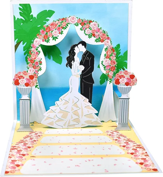 DLYMXGC Beach Wedding Pop Up Greeting Cards with Blank Note Card & Envelope, ideal gift for celebrating Love, Holiday, Birthday, Anniversary, Valentine's Day, Wedding, Engagement, Bridal Shower