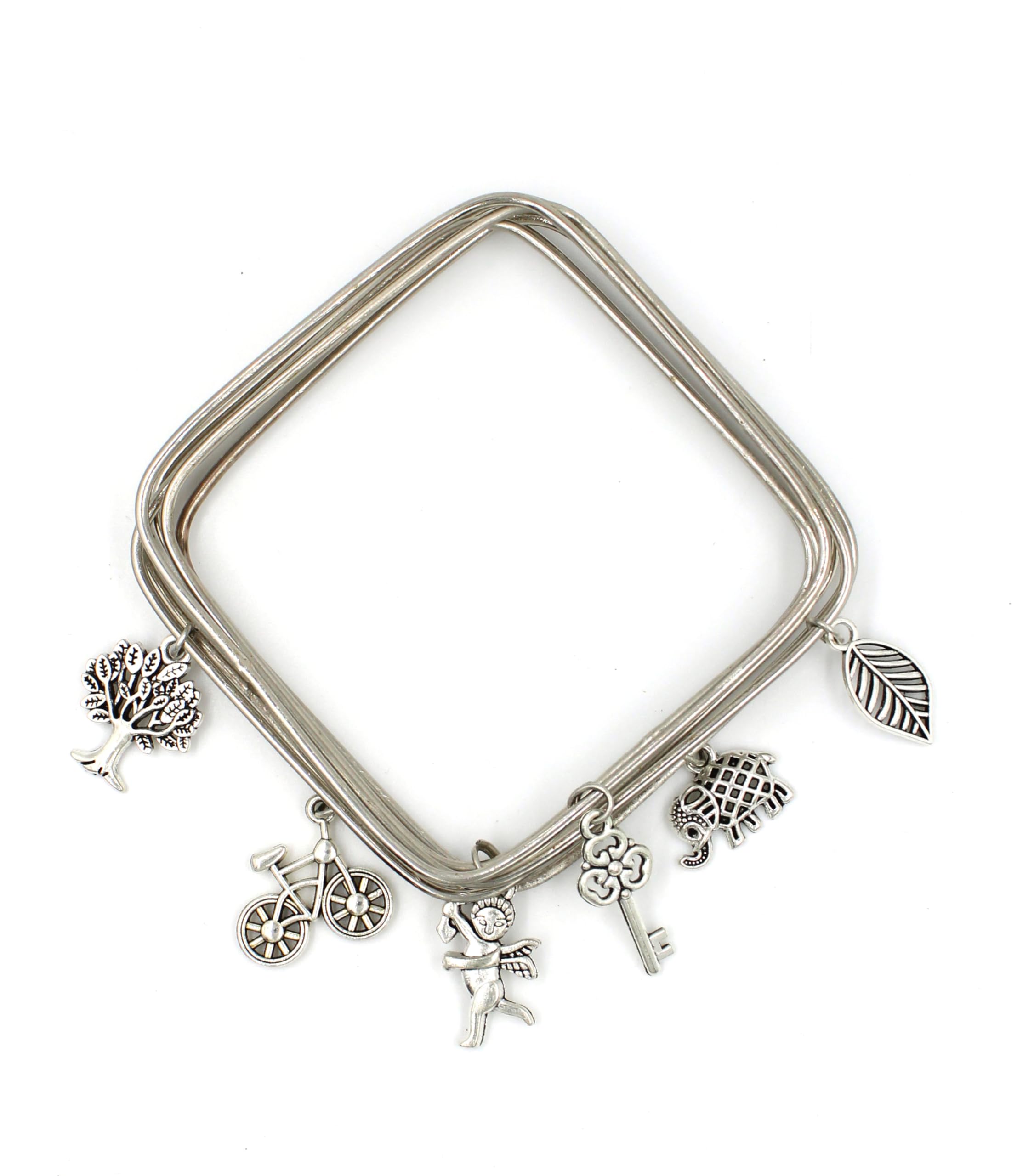 GURJARI JEWELLERS Oxidised Silver Plated Plain Square Shape With Charm Bangles Set For Girls (2.6) (B0CW1YRCPL) Amazon Price History, Amazon Price Tracker