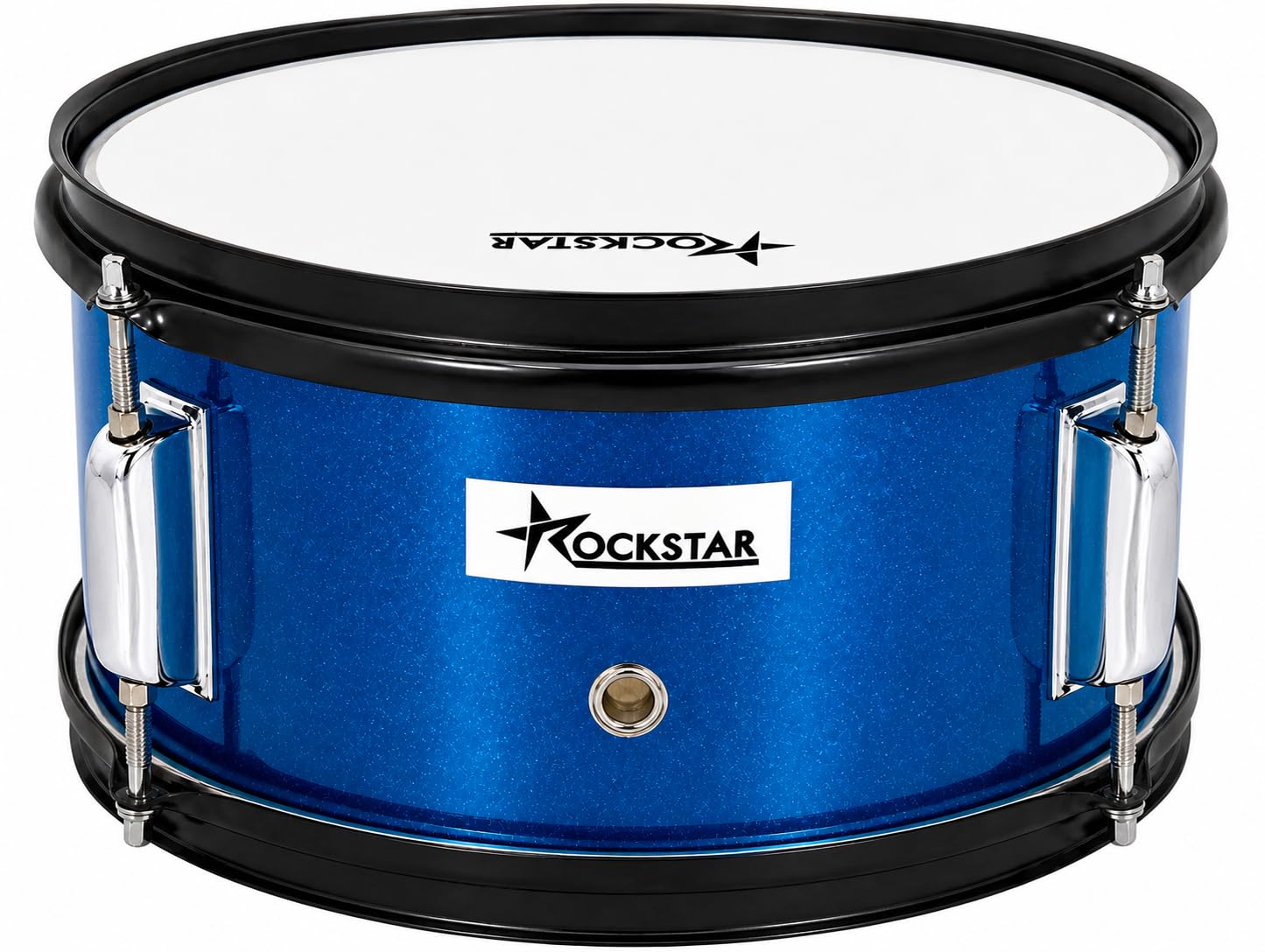 ROCKSTAR - Tambor de Madera Afinable SMS-1205BL 12" x 5" (30,5 x 12,7 cm) Caja de Marcha, Instrumento de Percusión con Bordón Ajustable, Correa y Baquetas Incluidas. Azul metalizado.