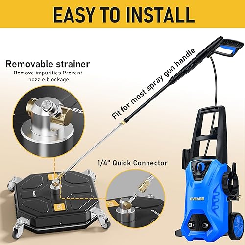 Miniatura 7 de EVEAGE BJ16 - Accesorio limpiador de superficie para lavadora a presión de 16.5 pulgadas, disco cuadrado de 4000 PSI con conexión rápida de 14