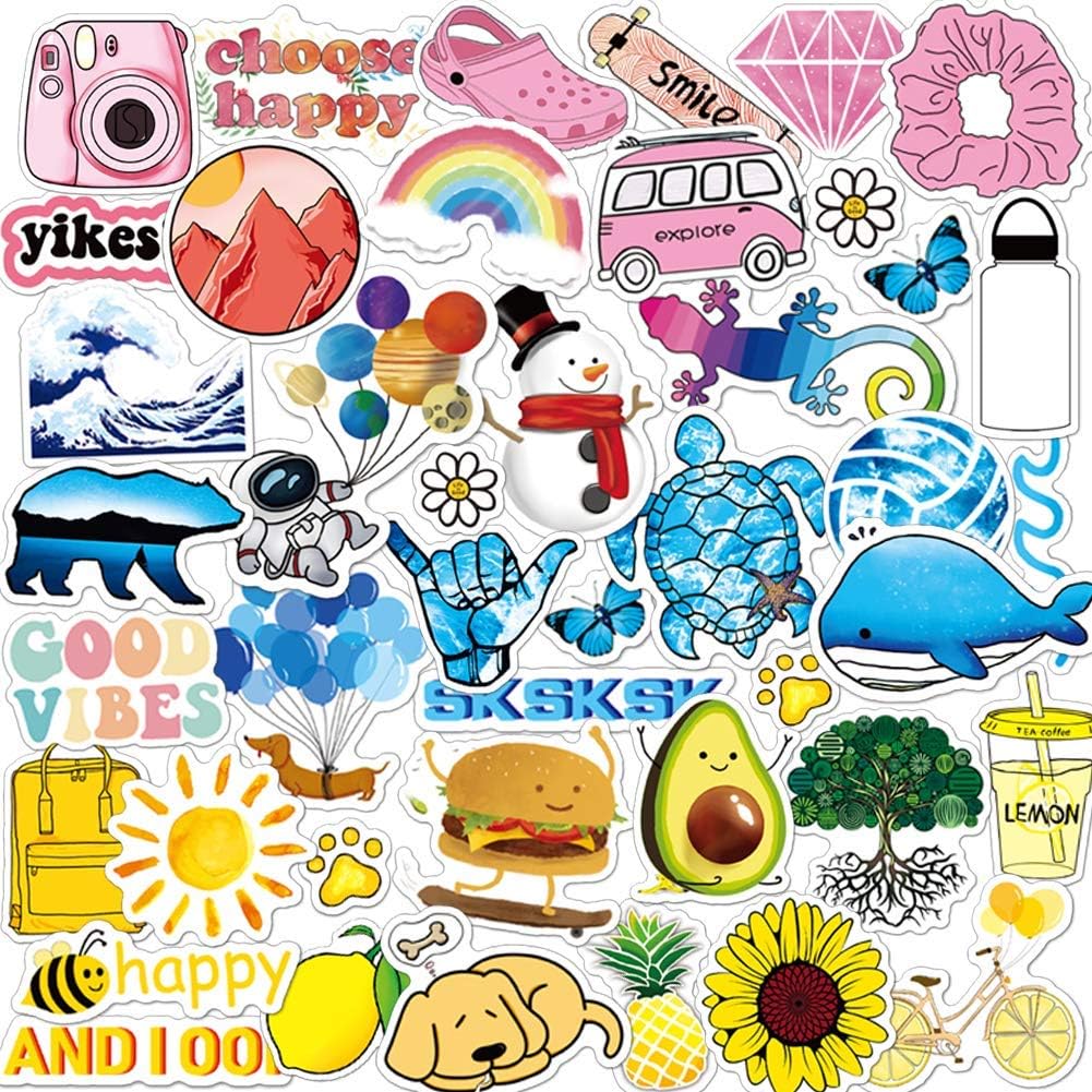 VSCO Stickers for Hydro Flask, Vinyl Waterproof Water Bottle Stickers for Hydroflasks, Laptop, Computer, Skateboard, Cute Aesthetic Stickers for Kids, Teen Girl Gifts, VSCO Girl Stuff（45pcs）