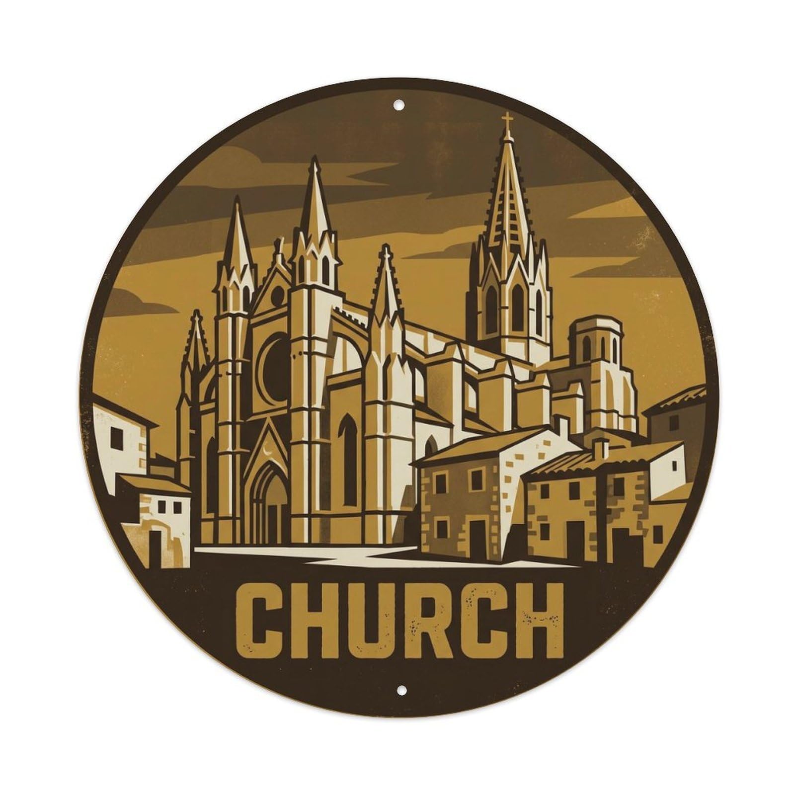 Olhnbad Style Old Town Church Mallorca Heritage Landmark Metal Tin Sign